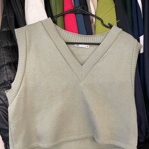 Sage green cropped sweater vest from ZARA